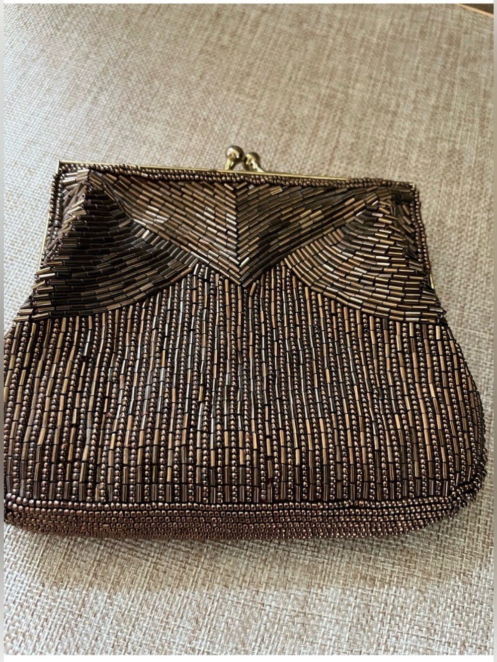 Magid Bronze Beaded Kiss-Lock Evening Clutch